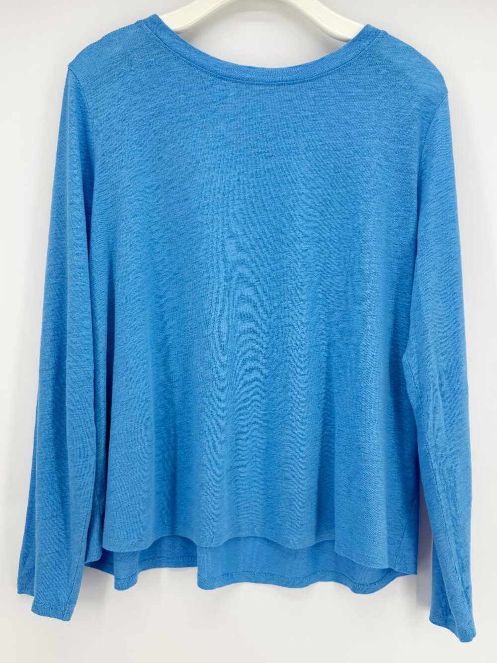 EILEEN FISHER Organic Linen Jersey LSV Tee Easy Fit, Basic Length Azure M